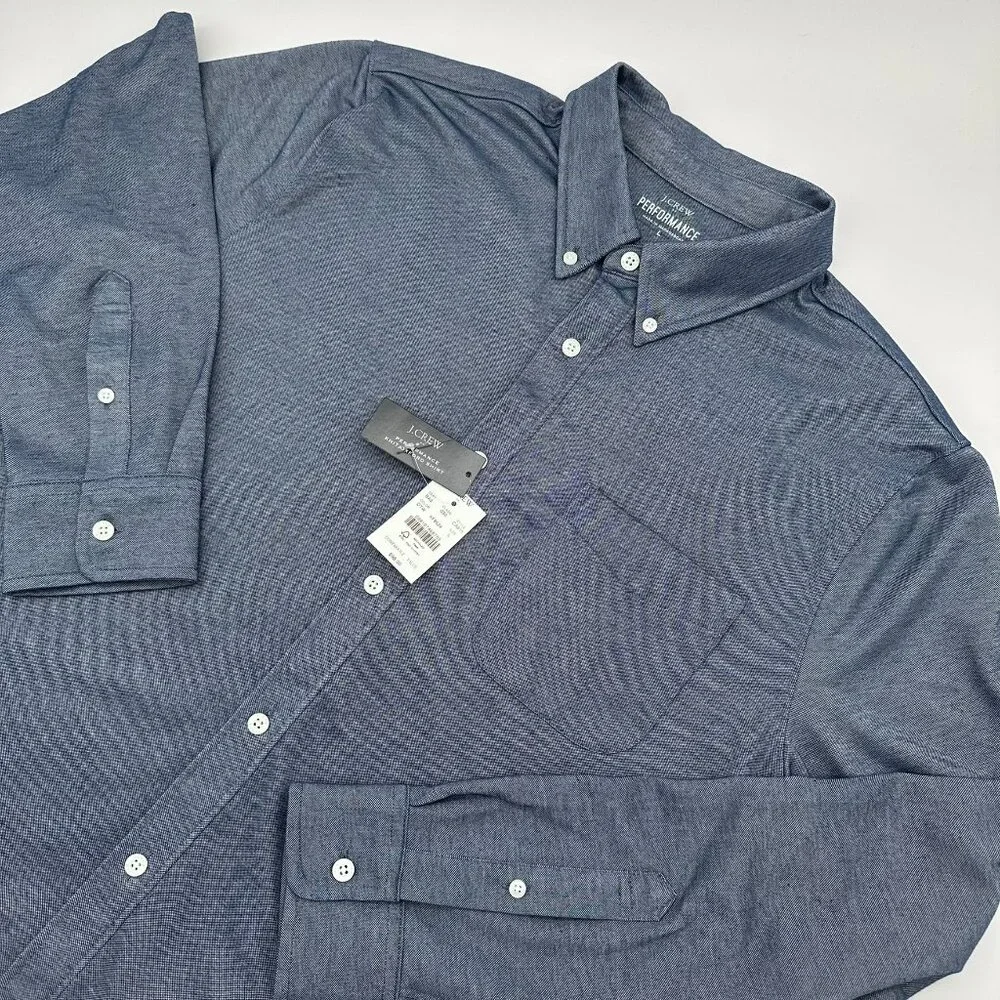 J. Crew Men's Performance Knit Oxford Button Down Long Sleeve Shirt Size L, Blue